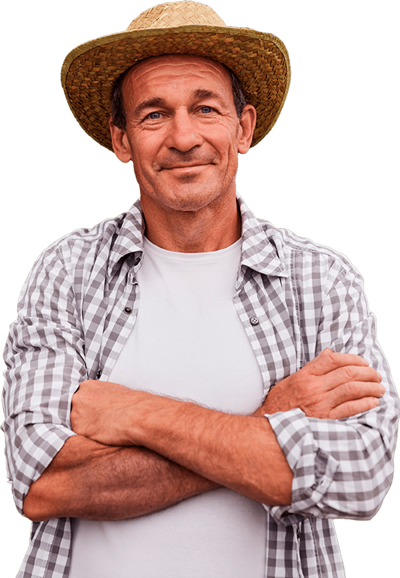 Farmer in a straw hat with his arms crossed